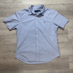 Ralph Lauren Shirt Mens XL Blue Slim Fit Chambray Oxford Flesh Pony Button Up